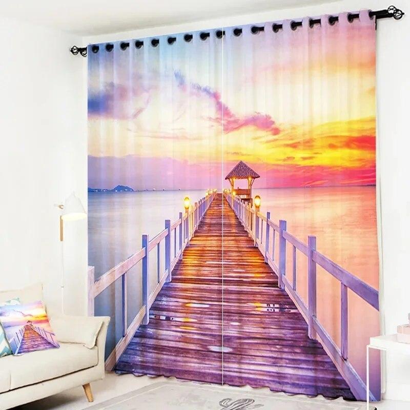 Exquisite Meerblick-Bilder, hohe Verdunkelungsvorhänge, wunderschöne Vorhänge mit Naturlandschaftsmuster, hochwertiges neues Muster