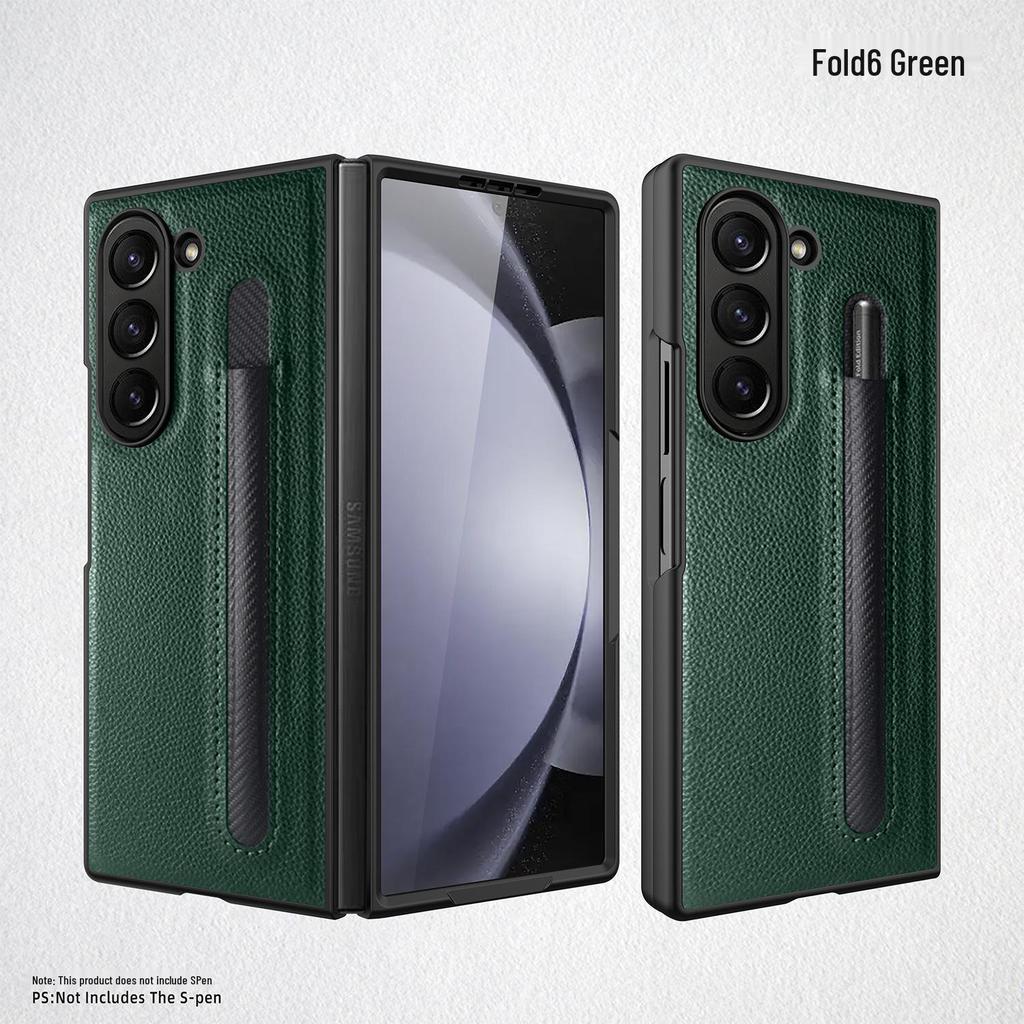 Samsung Z Fold6/Fold5 Lychee Pattern Leather Phone Case with Pen Holder