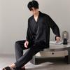 Ice silk pajamas men's summer 1011 new long-sleeved large-size solid-color men's loungewear suit can be worn outside in summer
