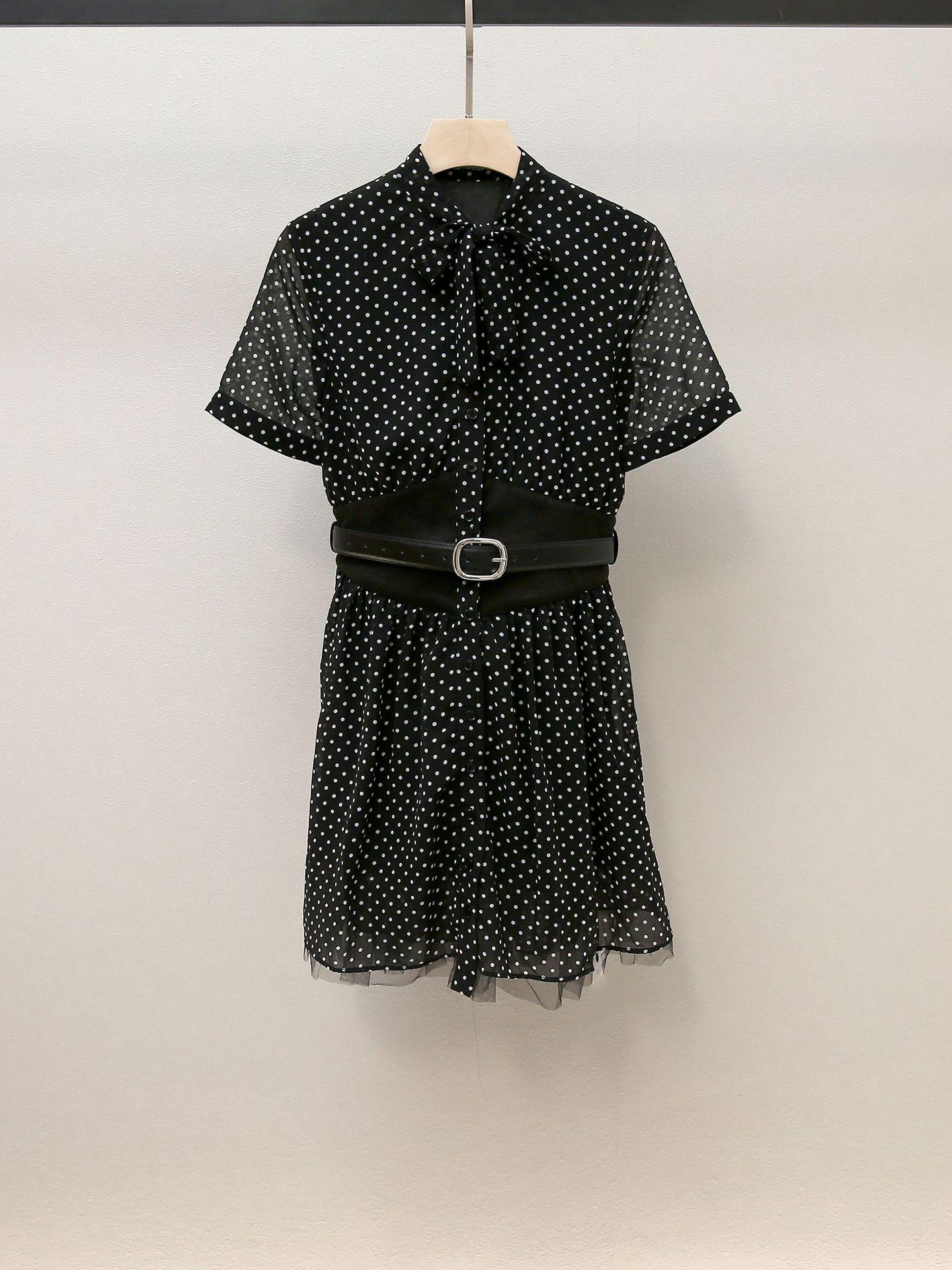 

SP Осіннє Елегантне Мереживне Плаття А-Силуету з Бантом та Горошком Large чорний