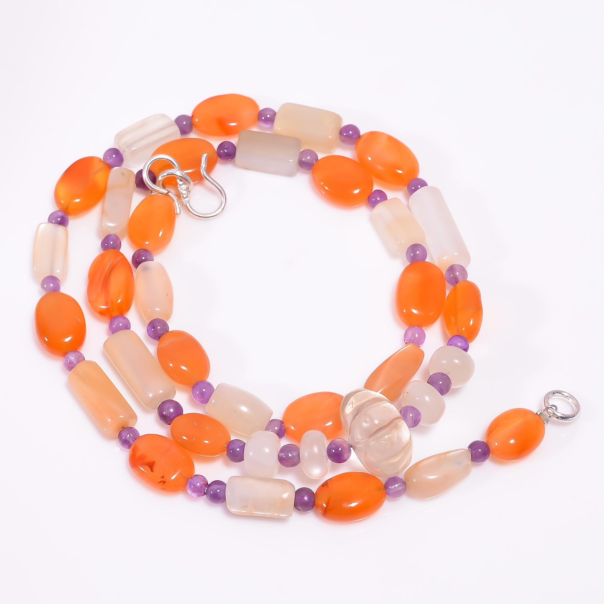 

Natural Carnelian Amethyst Moonstone Gemstone Beads Necklace 3-13 mm 18 UB-7993 UB-7993