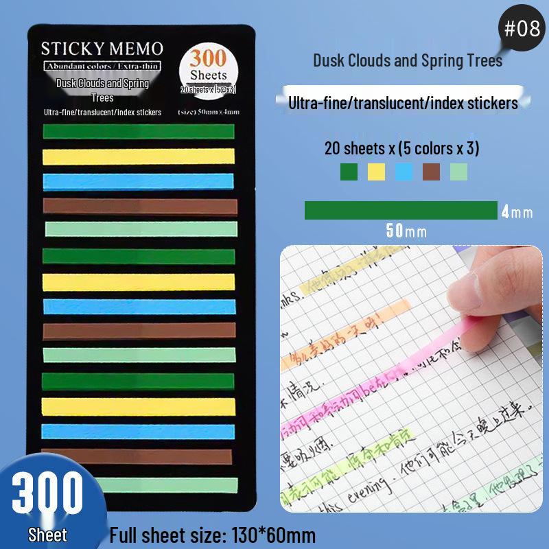 Fluorescent PET Waterproof Sticky Notes, Extra-Thin Long Tabs, 300 Pieces, Convenient Key Point Markers.