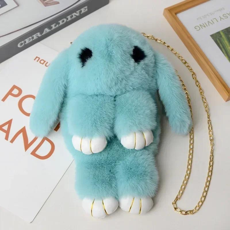 Niedliche flauschige Pompons aus Kaninchenfell Kettentasche Damen Cartoon Hase Umhängetasche Flauschiger Hase Schulterplüschrucksack Mädchen Geburtstagsgeschenke