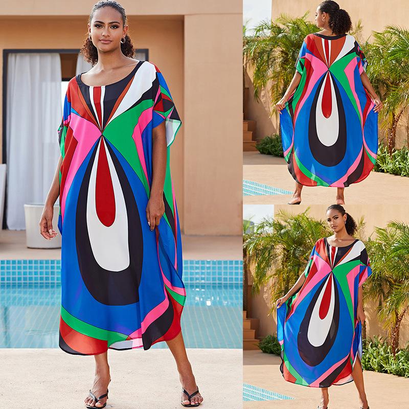 

Элегантное пляжное платье-туника большого размера: Свободное длинное пляжное платье с защитой от солнца One Size