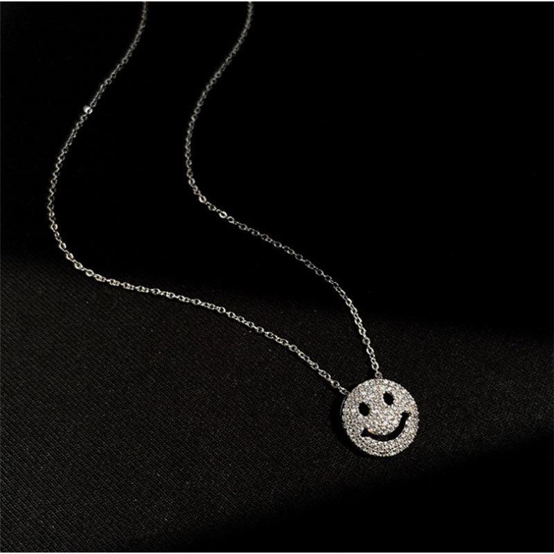 Trendy Zircon Smile Face Necklace: Women's Clavicle Chain with Hip Hop Korean-Japanese Design