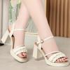 7.5cm Sweet Comfortable Soft leather Sandals Women's Platform Shoes SUmmer 2025 Med Block Heels Sandals for Office Model Party