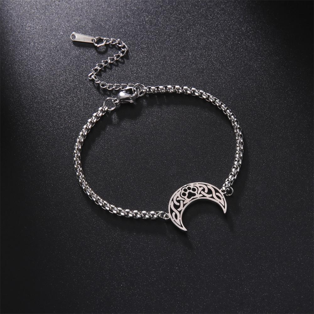 

My Shape Crescent Moon Bracelets for Women Celtics Knot Cat Paw Charm Figaro Box Chain Bracelet Amulet Stainless Steel Jewelry 17cm
