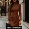 Damenmode Herbst Winter Einfarbig Druck Langarm Casual Kleider