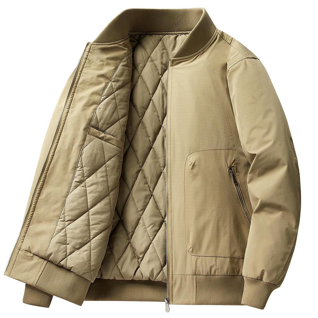 Men's Thickened Cotton Baseball Collar Jacket - Windproof American Workwear Style, Warm Autumn/Winter Outerwear