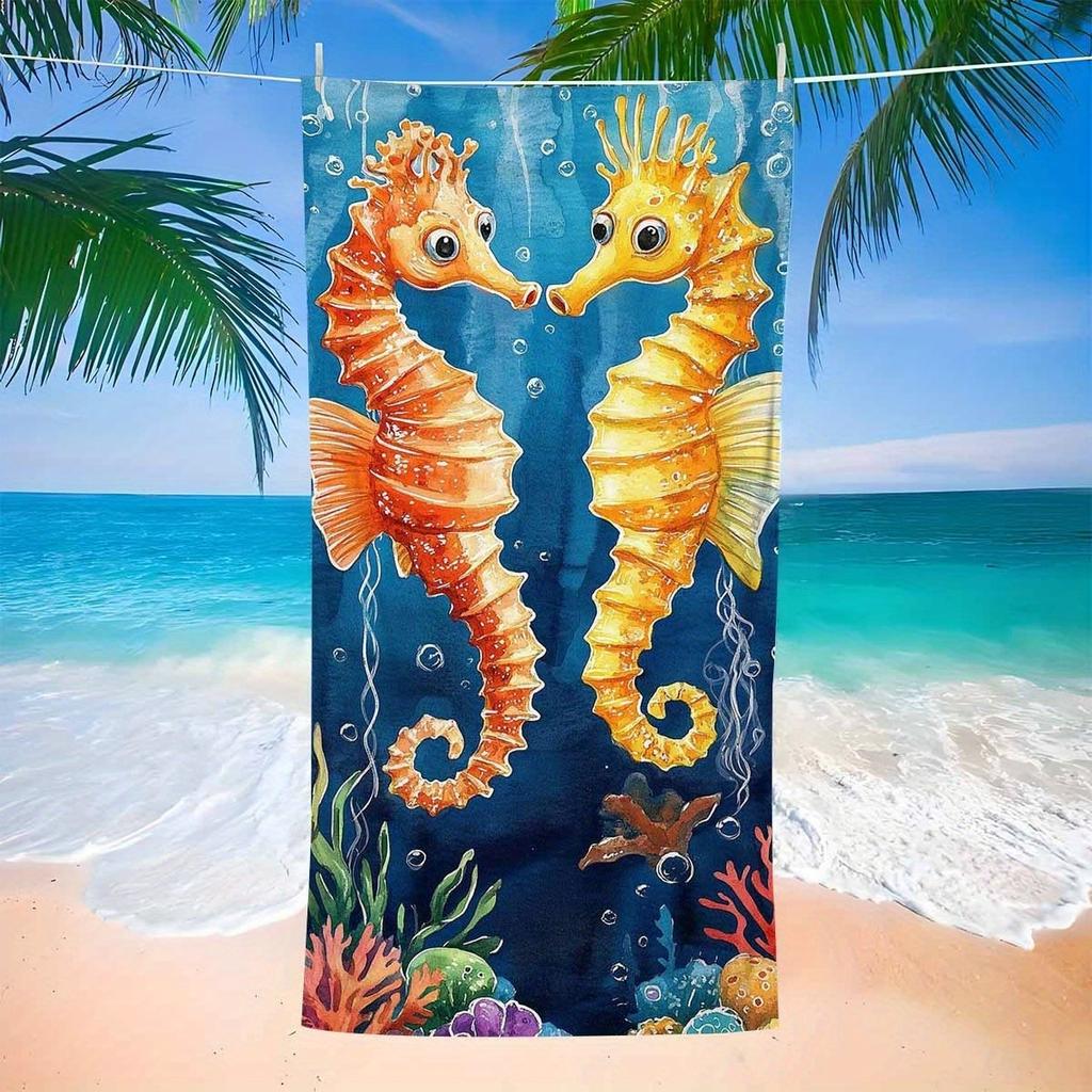 Lebhaftes Seepferdchen & Korallenriff Unterwasser Design Muster Schwimmtuch Sommer Strand Camping Schwimmbad Reiseutensilien