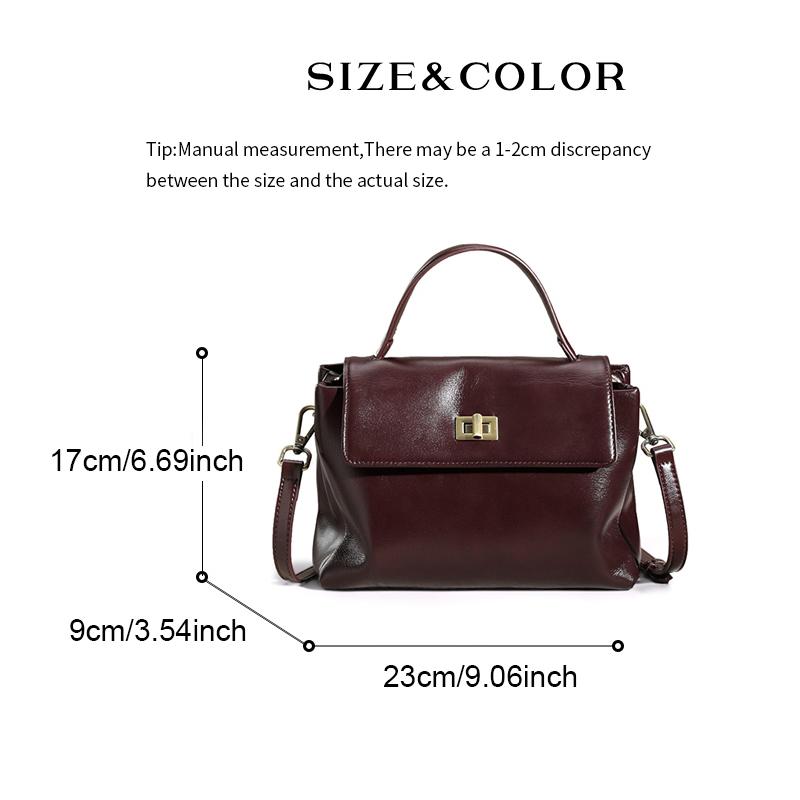 Genuine Leather Top Handle Crossbody Bag for Women Vintage Oil Wax Leather Shoulder Bag Small Luxury Designer Satchel Handbag