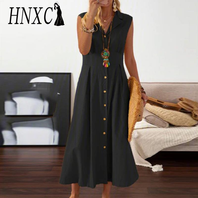 HNXC A-lijn Jurk Elegante Schoonheid Damesjurk Enkelrijige Lange Jurk met Een Grote Zoom Effen Kleur