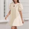 VONDA Women Elegant Puff Sleeve Solid Color Casual Mini Dress