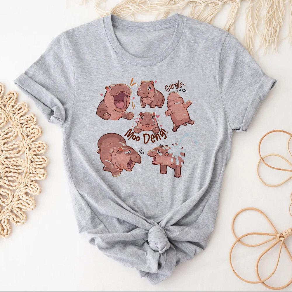 Moo Deng Girl Grunge Digital 2000s Pastel Harajuku  Korean Clothes T-shirt Gothic Pastel Colorful Vintage Retro Breathable