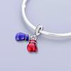 S925 Zilver Rood En Blauw Bokshandschoen Hanger Kracht Kralen Armband Ketting DIY Handgemaakte Ambachtelijke Accessoires Losse Kralen