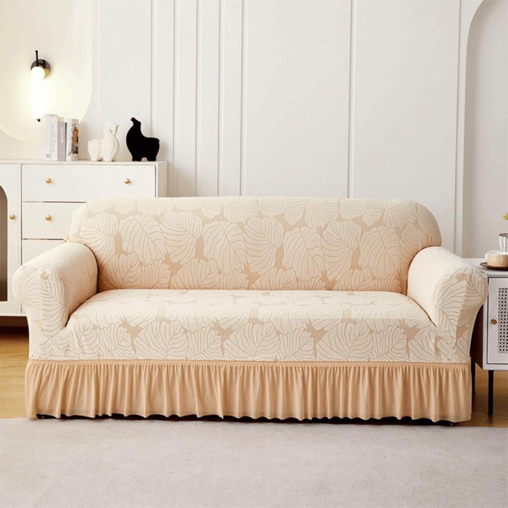 2/3 Seat Stretch Couch Cover All-inclusive Elastic Sofa Seat Cushion Cover Leaf Print With Skirt Corner Sofa Slipcover