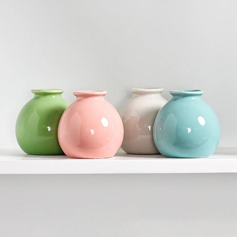 7cm Small Ceramic Base Ins Simple Japanese Home Living Room Porch Decoration Vase White Pink Purple Blue Dry Flower Hydroponics
