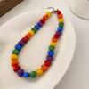 Pride Collarbone Chain Colorful Heart Beaded Necklace Chic Rainbow Necklace  For Couples