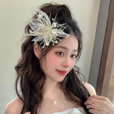 Dance Show Fairy Fringe Clip Fascinator Veil Headwear Floral Mesh Flower Hairpin  Girl/Women