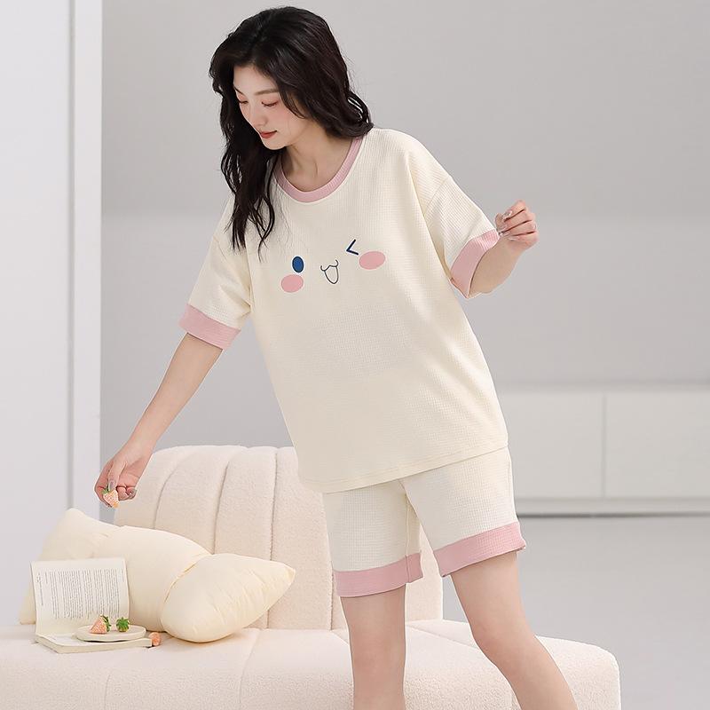 Pajamas Women'S Pure Cotton Short-Sleeved Shorts Student Cartoon Pullover Cotton Korean Version Women'S Loungewear