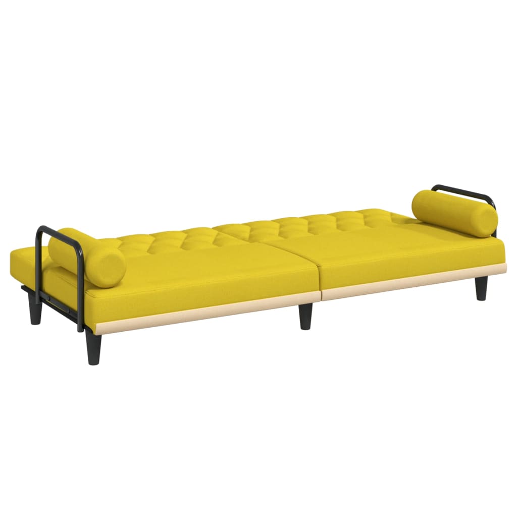 Sofa Bed with Armrests Light Yellow Fabric