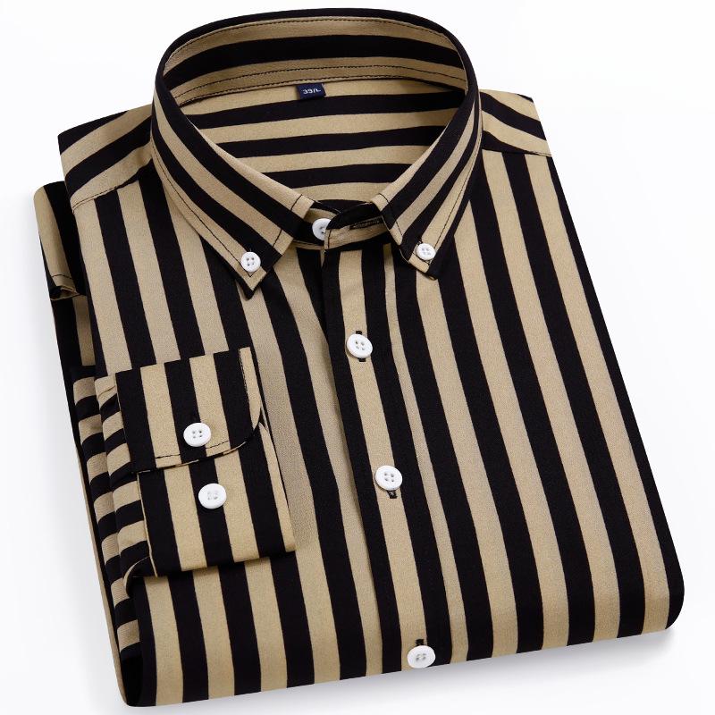 Elastisches Langarmhemd Herren Gestreiftes Slim Fit Hemd Business Casual Bügelfrei Bequem Herrenbekleidung Hemden Herren 44