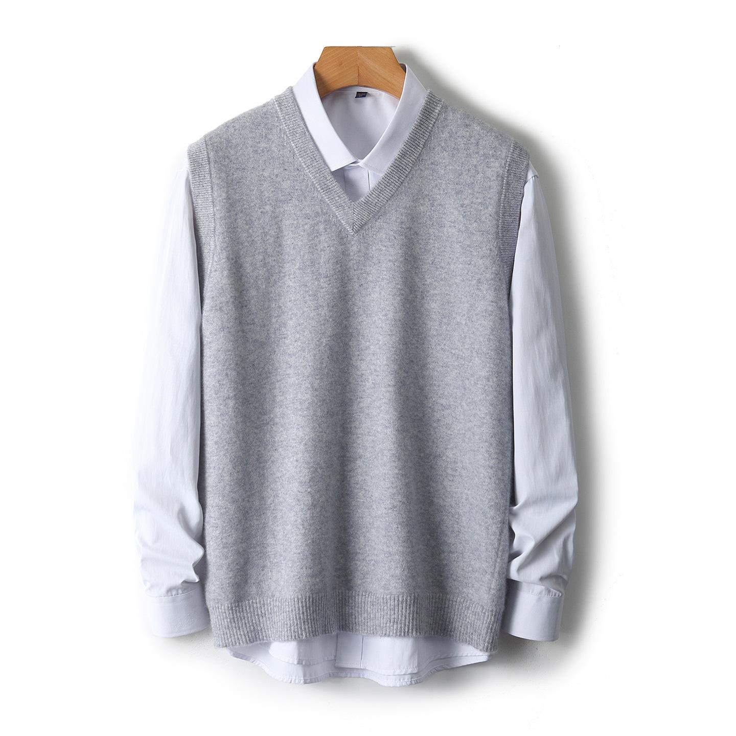 

Men s Plus Size Pure Wool Sweater Vest – Solid Color Sleeveless Gilet for Autumn/Winter Fashion XL