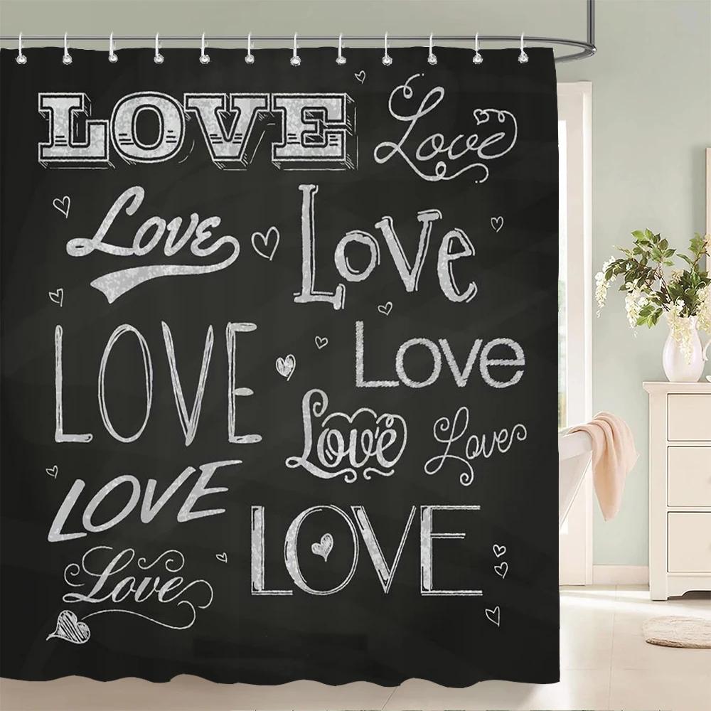 Vintage Style Retro Wood Word Bath Curtain Waterproof Fabric Shower Curtains Personality Bathtub Screen for Bathroom Home Decor