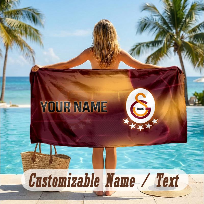 Custom Text Beach Towel, Soft Absorbent Swimming Multi-use TowelGalatasaray FC