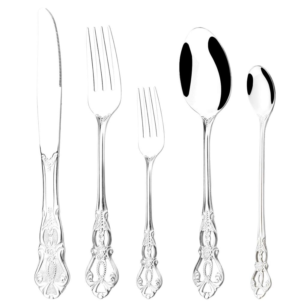 5Pcs Stainless Steel Cutlery Set Royal Black Dinnerware Flatware Dinner Knife Ice Cream Spoon Fork Long Spoon Silverware Western Kitchen Tableware
