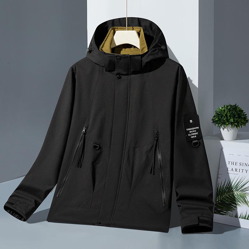 Men's Waterproof Hooded Windbreaker with Fleece Inner Layer - Plus Size, Softshell Jacket for Spring, Autumn, and Winter.