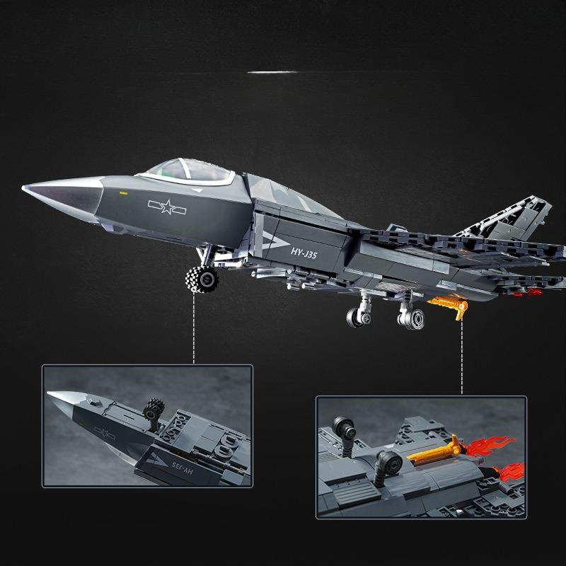 689pcs Military Series J-35 Carrier-based Fighter Jet Building Blocks Children's Toys