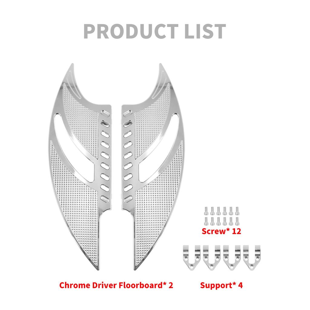 HDBUBALUS Motorcycle CNC Front Foot Pegs Pedals for Harley Touring Road King Softail, Chrome