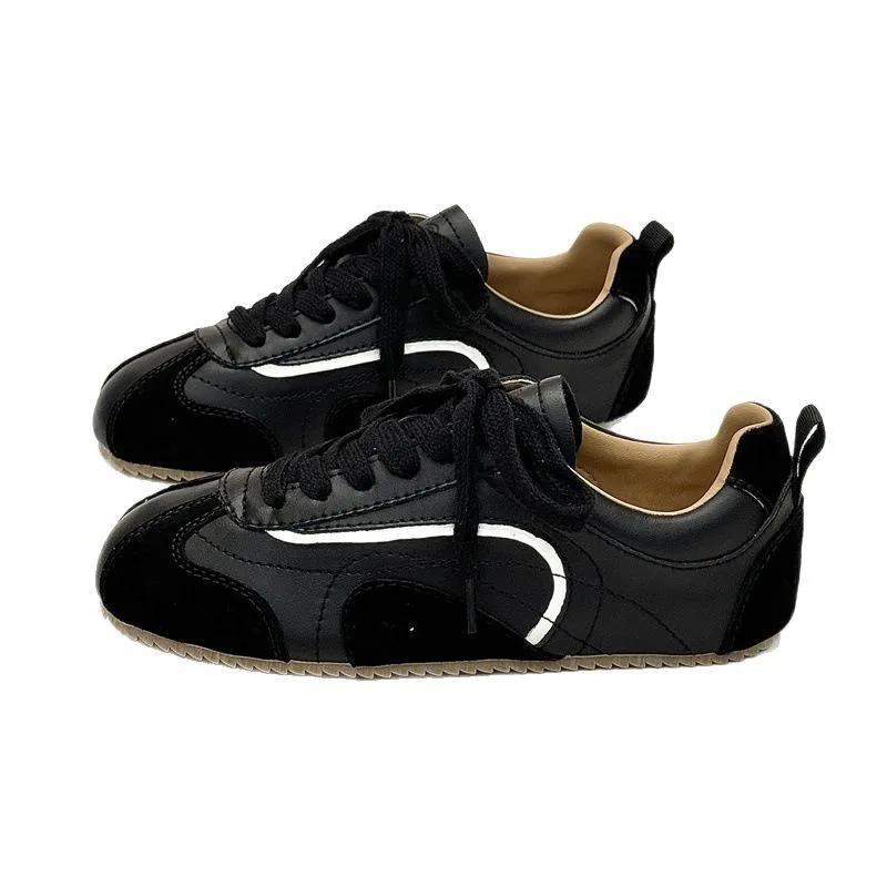 Women's Soft Leather Flat Bottom Retro Trainer Shoes Breathable Spring New Style Casual Comfortable Cotton Lined Rubber Soled