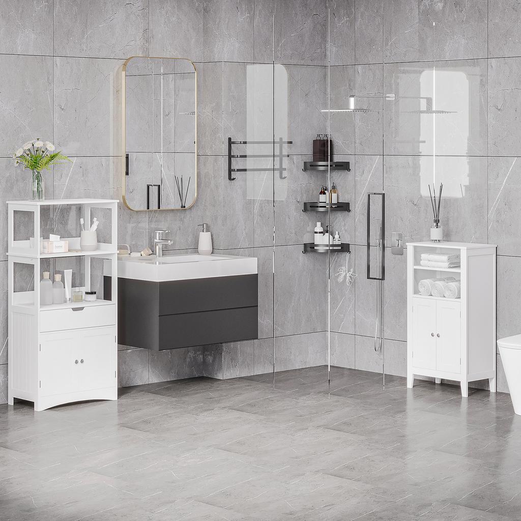 Mobile da Bagno con Mensole Regolabili e Armadietto con 2 Ante, Mobile da Bagno in Legno Multiuso, Bianco, 50x30x93cm