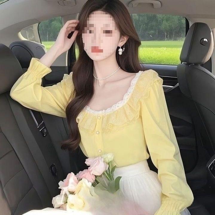 French Inspired Ladies Shirt With 3d Effect And Ruffle Sleeves For Spring