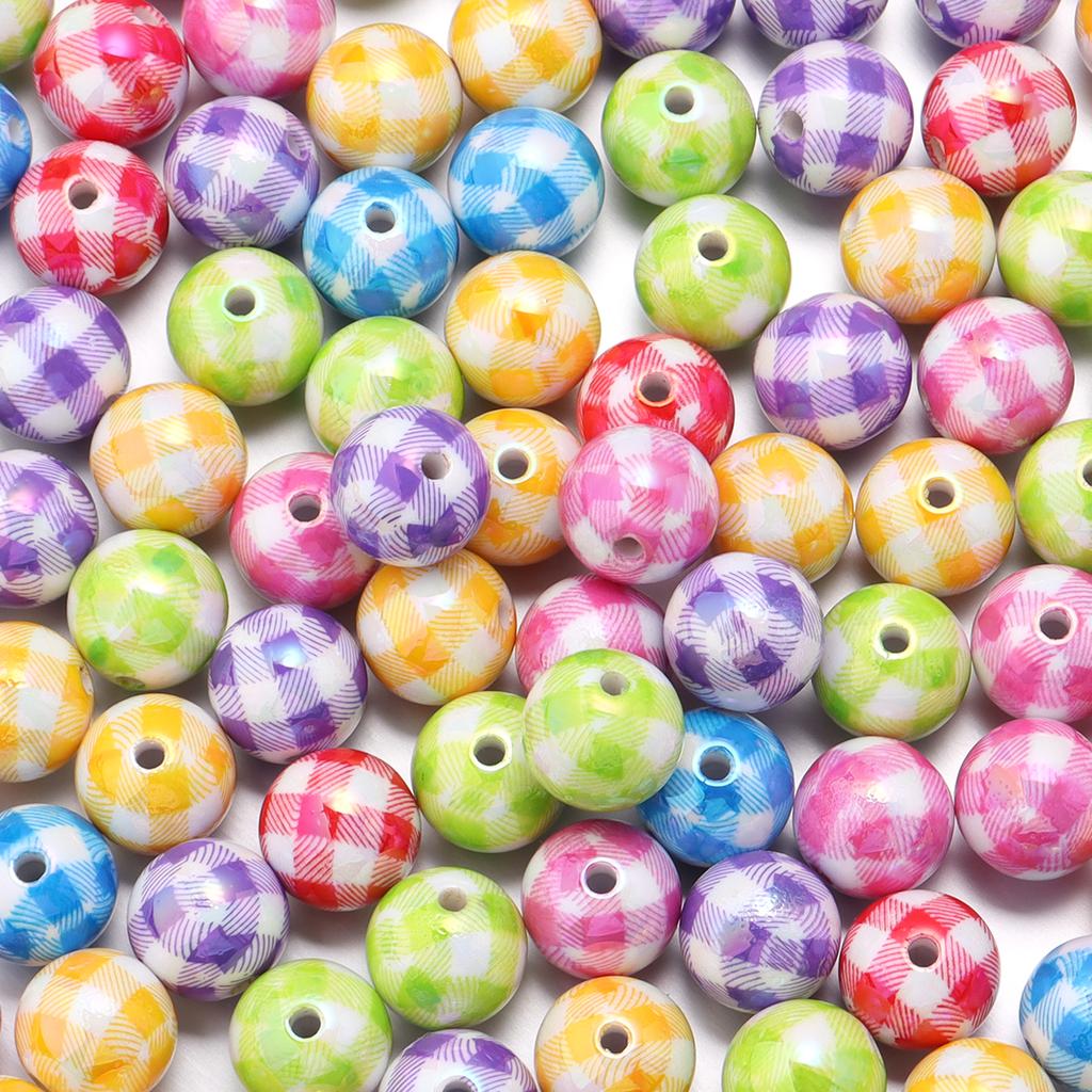 10pcs/lot 16mm UV Color Plaid Acrylic Beads Round Spacer Loose Beads For Jewelry Making DIY Earring Bracelet Crafts Accessories