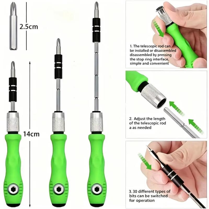 1 Set 24/32 In 1 45# Precision Screwdriver Set Non Slip Green Handle Magnetic Bits For Electronics Repair Home DIY Tasks