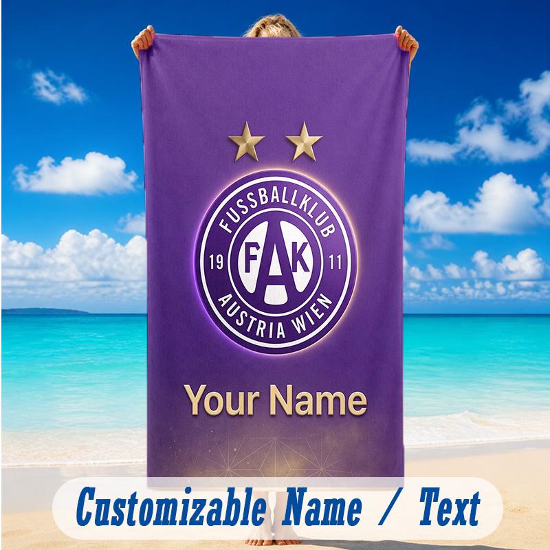 Toalha de Praia Nome Personalizado Texto, Toalha Grande de Secagem Rápida Para Praia Casa Áustria Wien FC