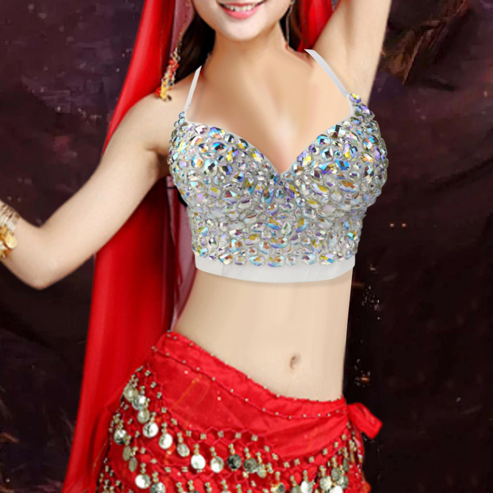 Бюстгальтер-корсет со стразами и бусинами для танцевального выступления 34B White