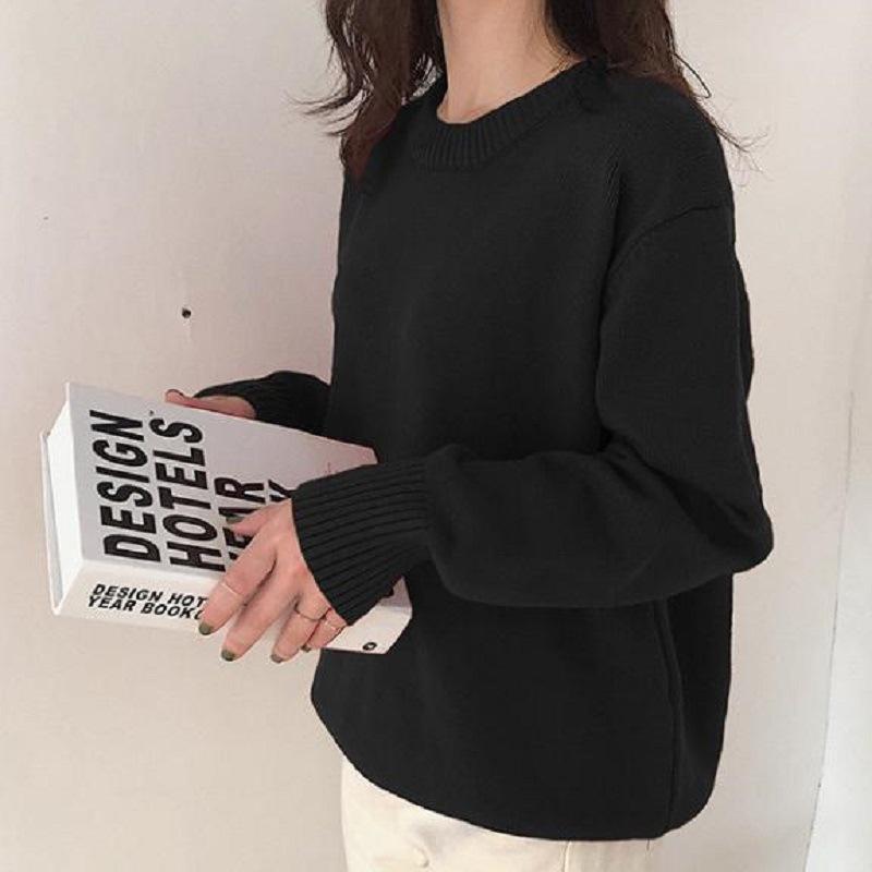Lazy wind knitted sweater basic versatile round neck pullover blue sweater women's autumn and winter retro casual