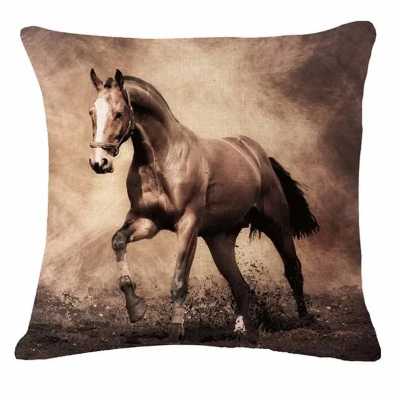 18'' Square Horse Printed Cushion Cover Vintage  Linen Square Pillow Cover  Covers Customized Drop Shipping