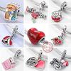 New 925 Silver Charms Bead Red Cherry Strawberry Love Heart Charm Fit Original Bracelet Pendant DIY Jewelry For Women