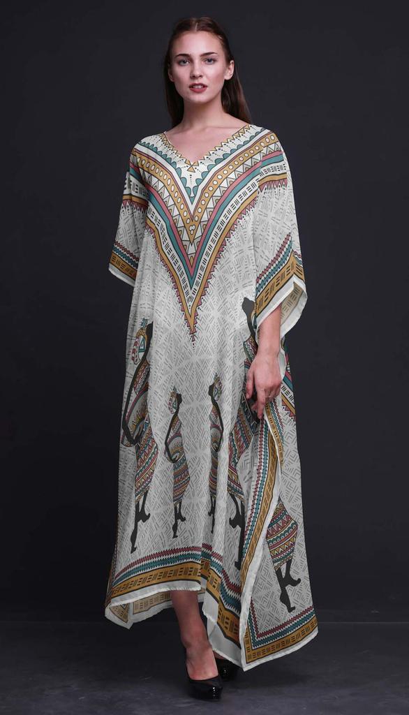 Phagun Tribal African Long Caftan Maxi Dress Beach Swimwear Cover Up Womens
