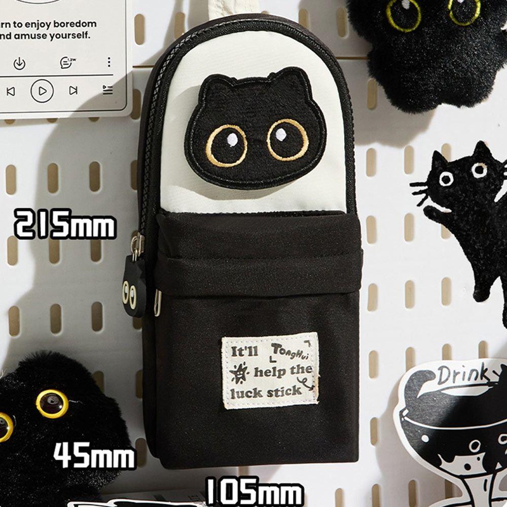 Multi Functional Black Cat Pencil Case Embroidery Pattern Backpack Shape Stationery Bag Stationery Organizer Students
