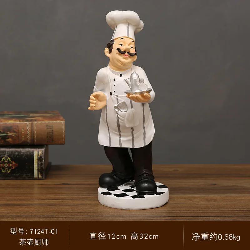 

Chef Figurine Tabletop Decor, Cute Kitchen Cafe Bakery Ornament, Resin Model Statue for Home Office Desk Display Gift светло-серый