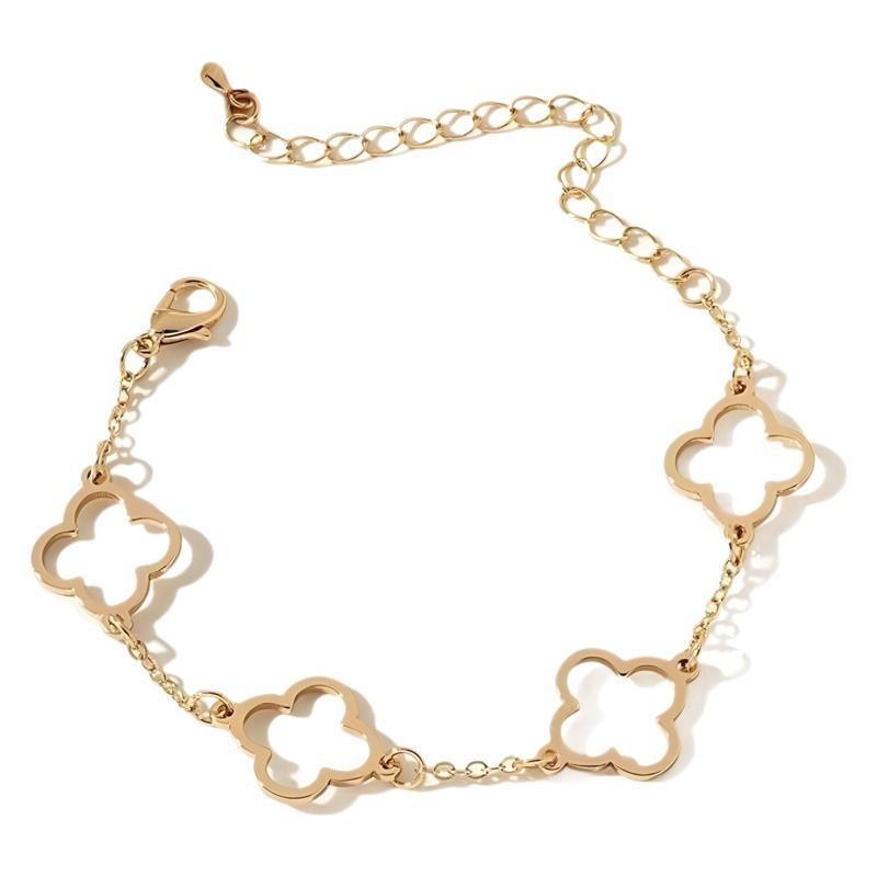 Not-Fading Gold Plated Lucky Hollow Four Leaf Clover Pendant Bracelet Ladies Adjustable Chain Women Fashion Party Jewelry Gift