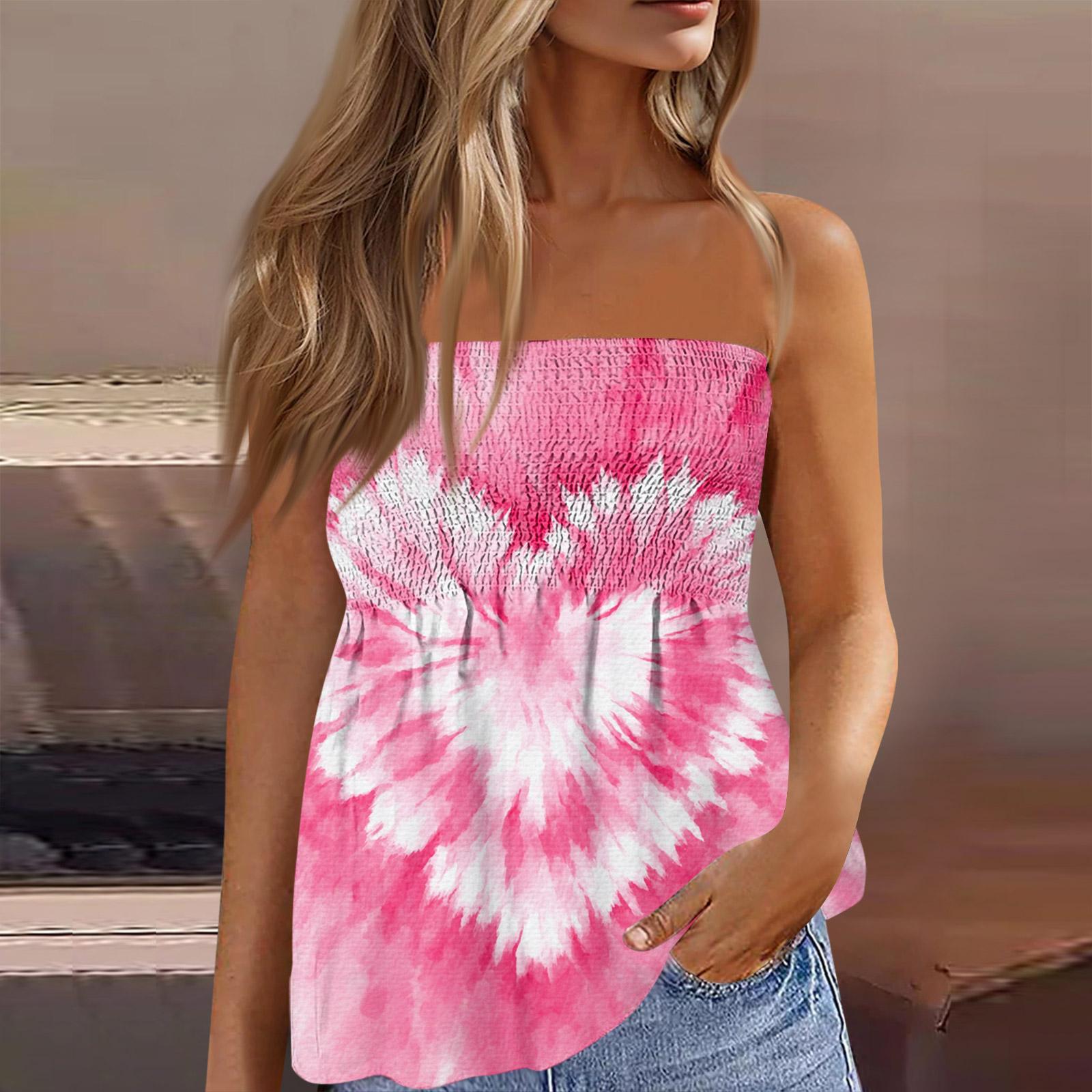 

Tube Tops For Women,Cute Sexy Off Shoulder Print Sleeveless T,Shirt M рожевий