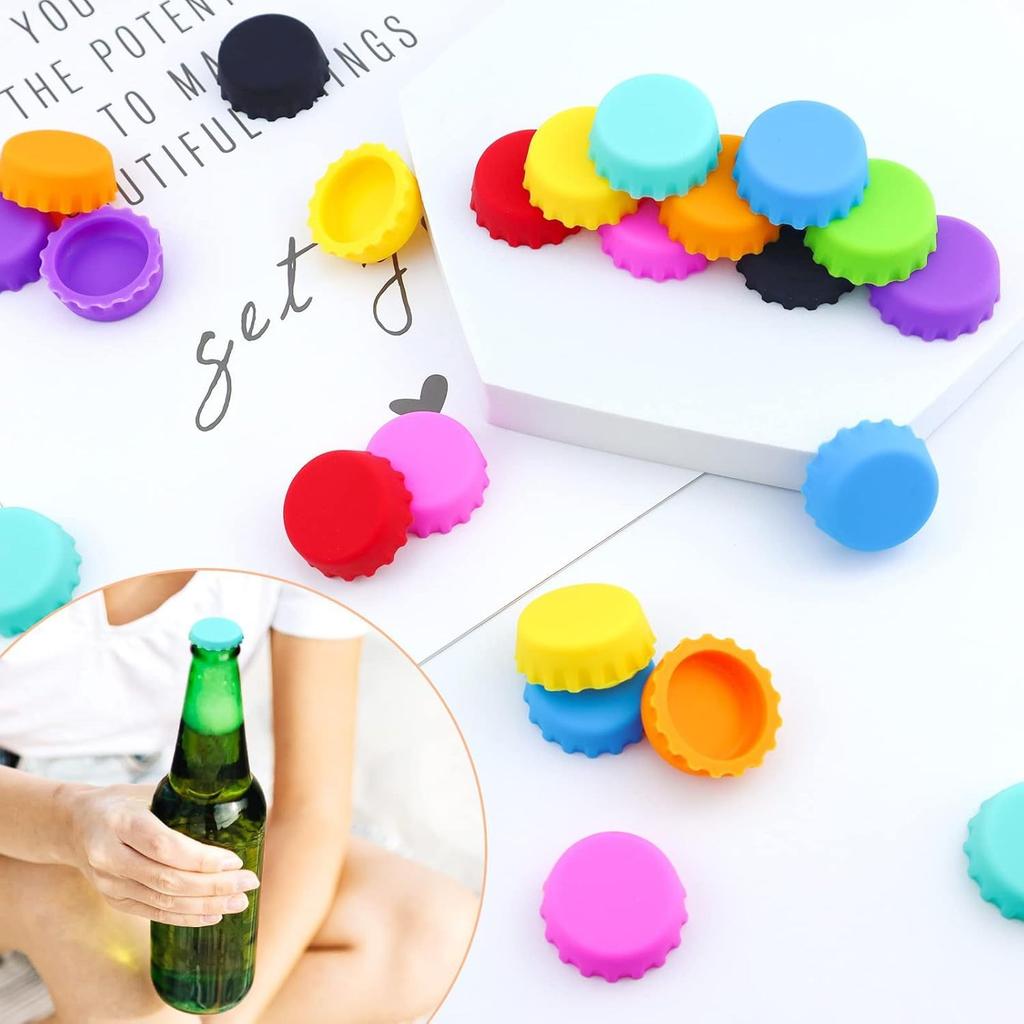 2/12/24Pcs Silicone Beer Bottle Caps Bar Home Brewing Wine Making Barware Cover Bottle Cover  Soy Corktail Lid Candy Colors