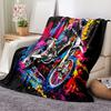 1pc Motorcycle Rider Action Design Flannel Blanket - Soft Lightweight All-Season Throw for Sofa, Bed, Camping & Travel